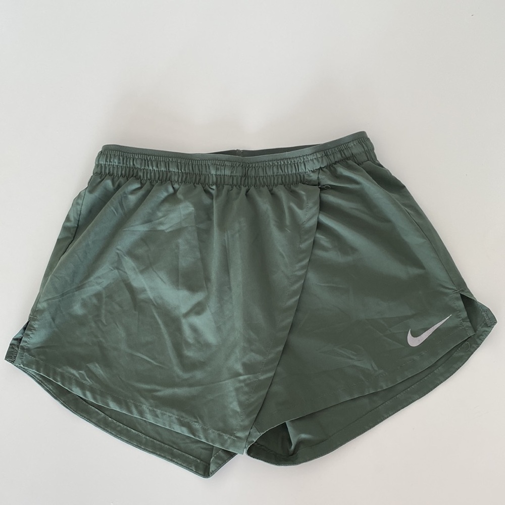 Nike Olive Green Running Shorts with Reflective Swoosh